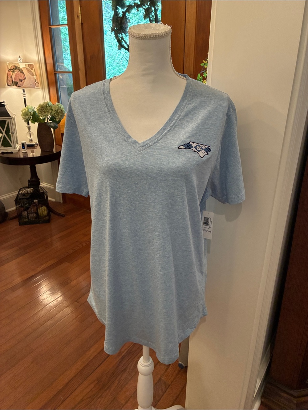 johnnie-O Light Blue V-Neck Tee with North Carolina Patch